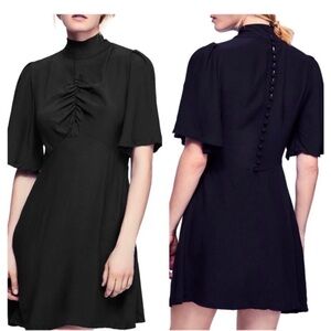 Free People Victorian Elegant Black Flowy Sleeve Dress with Buttons Up The Back